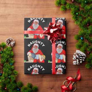 PAPIER CADEAU SPANKING SANTA WOMAN CHRISTMAS WRAPPING PAPER
