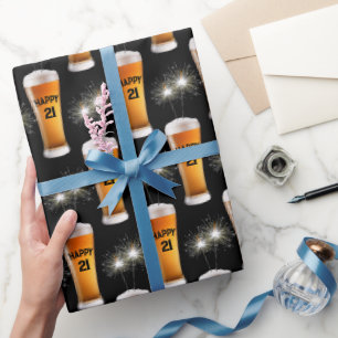 Papier Cadeau Sparklers En Verre De Bière 21E Anniversaire