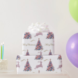 Papier Cadeau Sparkling Reindeer Pastel Pink Christmas