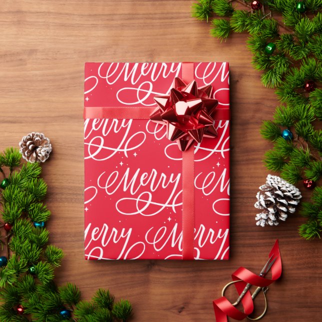 Papier Cadeau Sparkly Bubbly Script Merry Holiday (Cadeau de vacances)