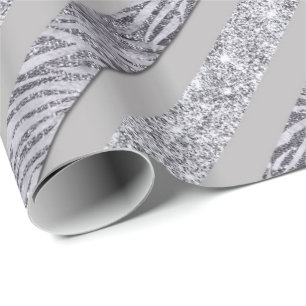 Papier Cadeau Sparkly Stripes - Argent et Argent (a)