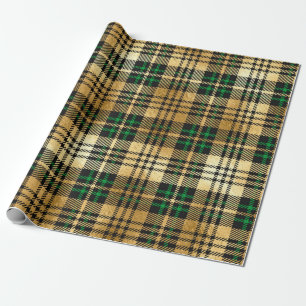 Papier Cadeau Spartiate Plaid Vert Foncé Et Faux Or Noël