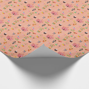 Papier Cadeau Spectacle Vintage de cirque à rayures orange et b