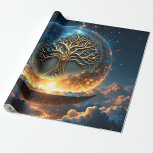 Papier Cadeau Sphère de Vie – L'Arbre du Monde Doré.