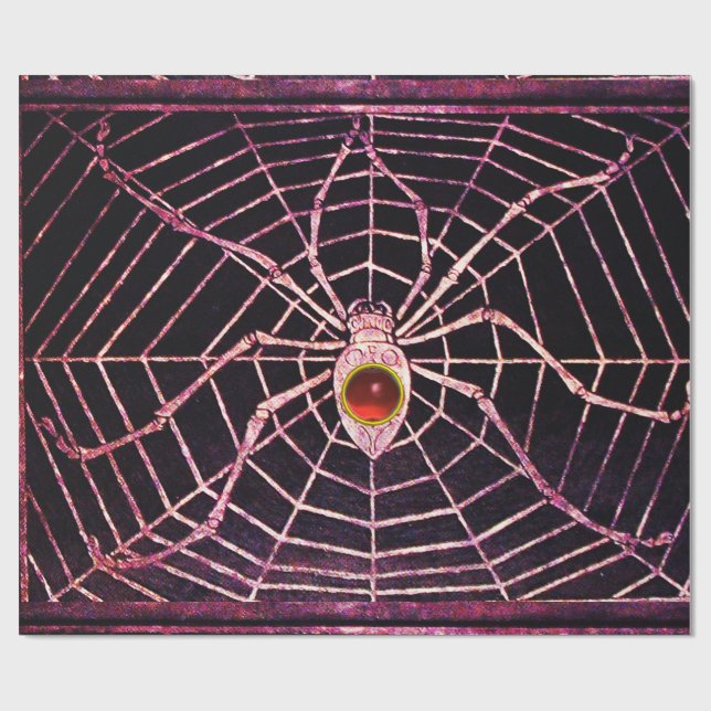 Papier Cadeau SPIDER ET WEB Rouge Ruby Gemstone Noir (Plat)