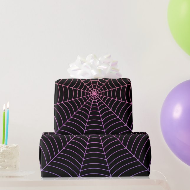 Papier Cadeau Spider web noir violet orange motif Halloween (Cadeaux de fête)