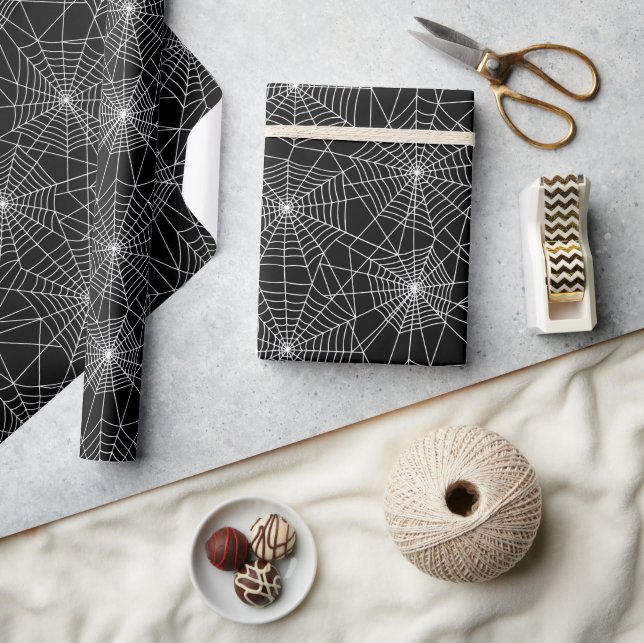 Papier Cadeau Spiderweb Halloween noir et blanc (Artisanat)