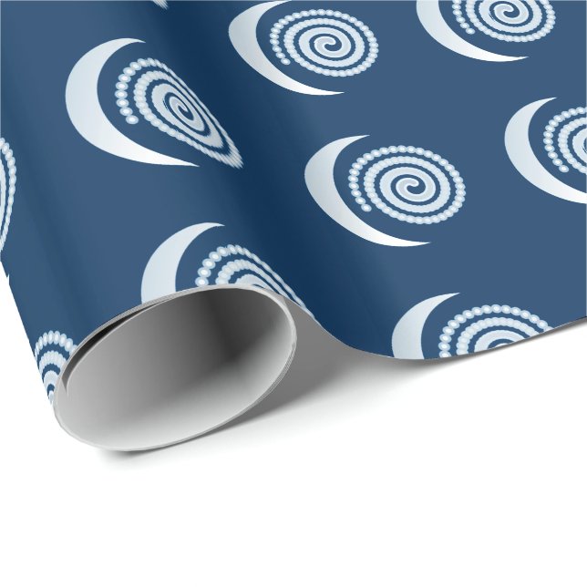 Papier Cadeau Spirale de lune d'argent sur bleu foncé (Coin rond)