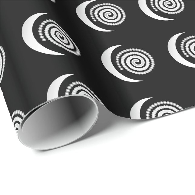 Papier Cadeau Spirale de lune d'argent sur noir (Coin rond)