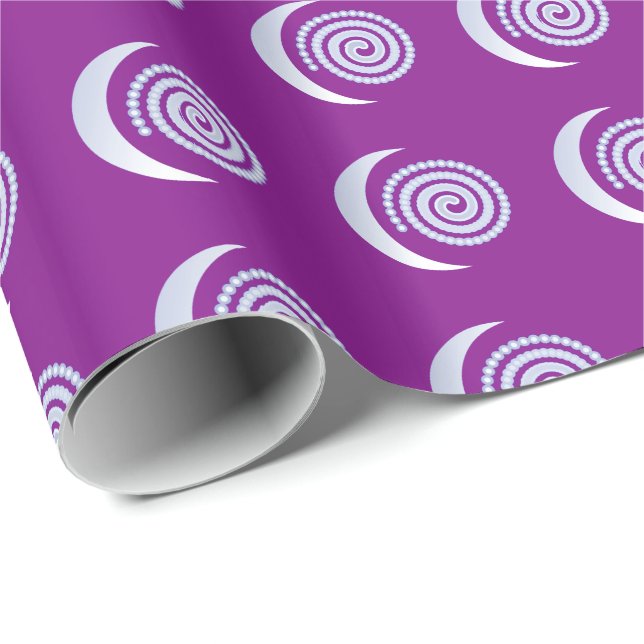 Papier Cadeau Spirale de lune d'argent sur violet (Coin rond)