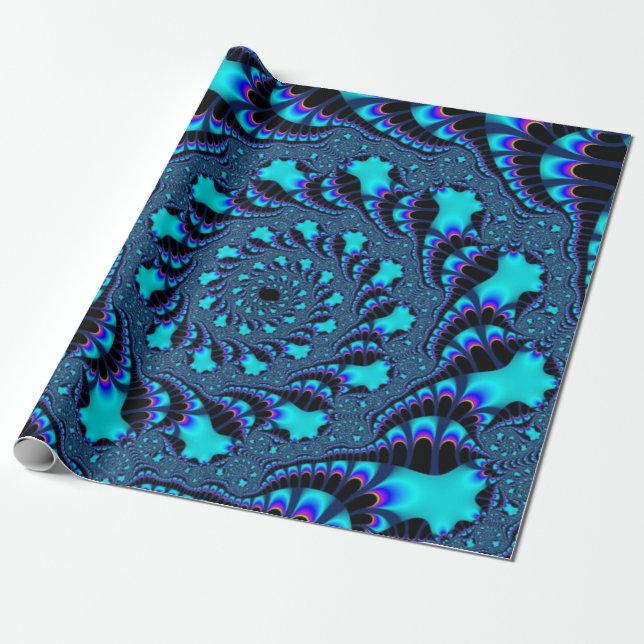 Papier Cadeau Spirale tourbillon turquoise (Déroulé)