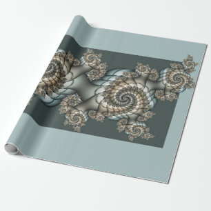 Papier Cadeau Spirales d'art fractal beige abstrait bleu clair