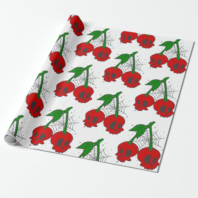 Papier Cadeau spirine psychobilée rockabilly cerry crâne (Déroulé)