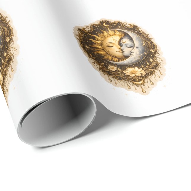 Papier Cadeau Spiritual Sun and Moon Celestial Sacred Light (Coin rond)