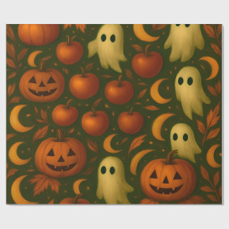Papier Cadeau 🎃 Spooky Autumn Wrapping Paper – Ghosts, Pumpkins