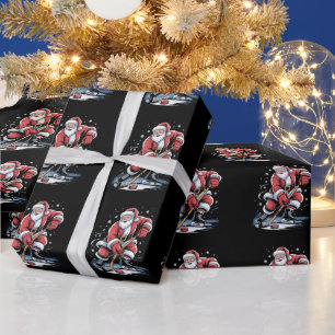 Papier Cadeau Sports de Noël Santa Joue au Hockey sur Glace Xmas