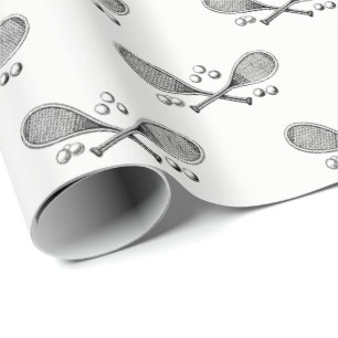 Papier Cadeau Sports Vintage Croisé Tennis Racquet Tennis Balls