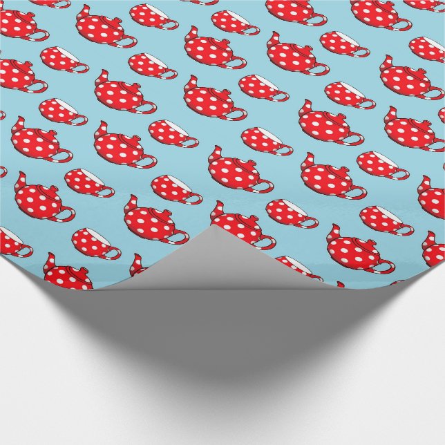Papier Cadeau Spotty Red Teapot et tasses Motif bleu (Coin)