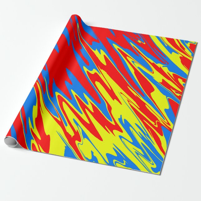 Papier Cadeau Spray Peint rouge jaune bleu (Déroulé)