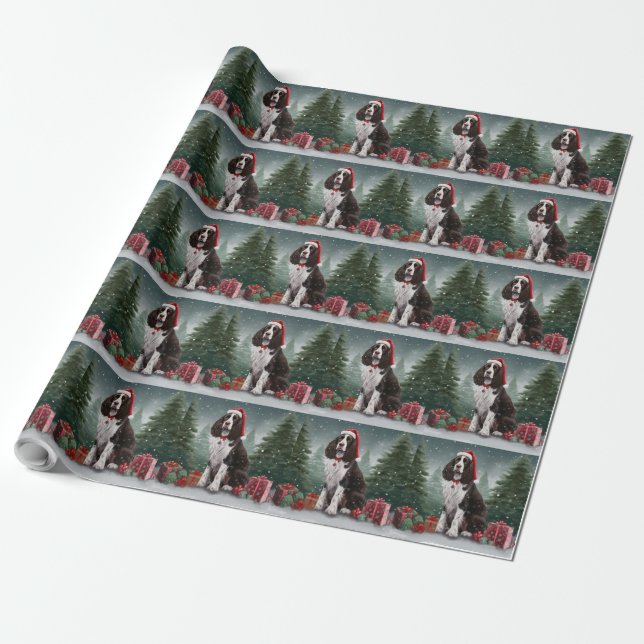 Papier Cadeau Springer Spaniel Chien dans la neige Noël (Déroulé)
