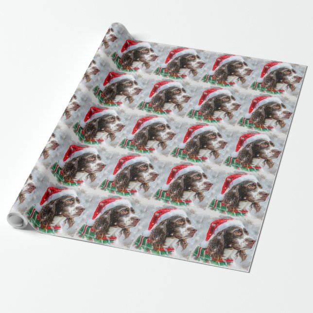 Papier Cadeau Springer Spaniel Chien Fête de Noël (Déroulé)