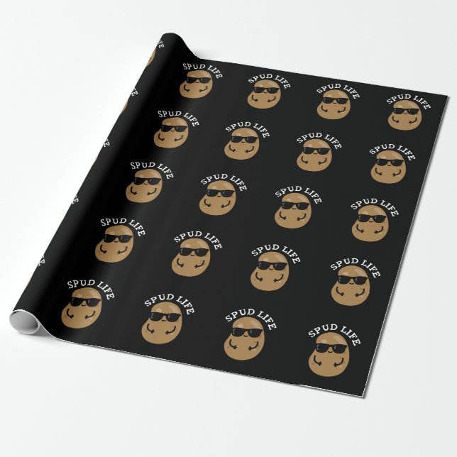 Papier Cadeau Spud Life Funny Potato Pun Dark BG (Déroulé)