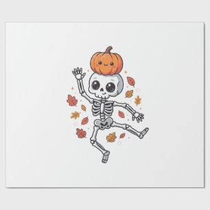 Papier Cadeau Squelette dansant Halloween mignon avec tête de ci