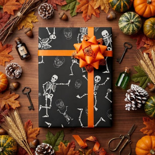 Papier Cadeau Squelette de danse drôle Halloween noir et blanc