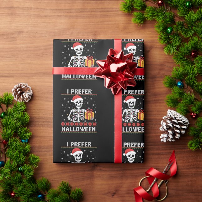 Papier Cadeau Squelette de Noël Je préfère Halloween Ugly Xmas  (Cadeau de vacances)