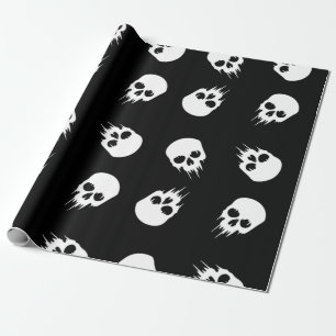 Papier Cadeau squelette noir blanc halloween