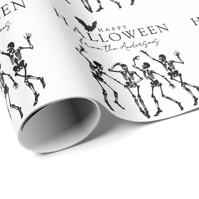 Papier Cadeau Squelettes de danse modernes Joyeux Halloween (Coin rond)