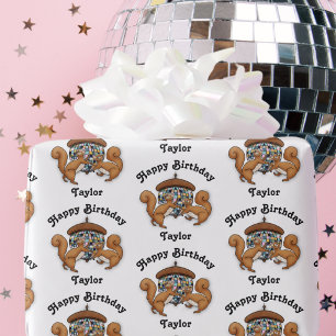 Papier Cadeau Squirrels Disco Joyeux Anniversaire Nom