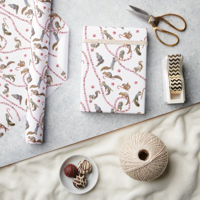 Papier Cadeau Squirrels Peppermint Wrapping Paper (Artisanat)