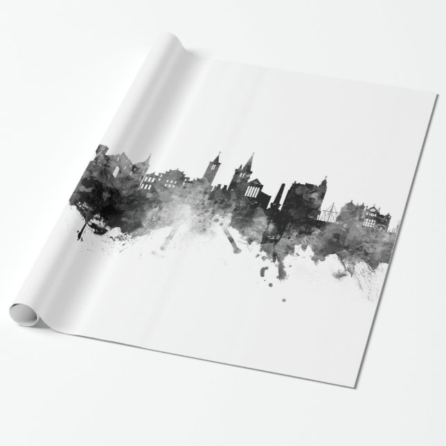 Papier Cadeau St Andrews Scotland Skyline Noir Blanc (Déroulé)