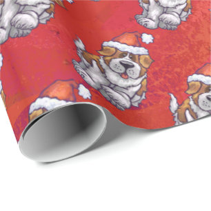Papier Cadeau St Bernard dans le motif de casquette sur le rouge