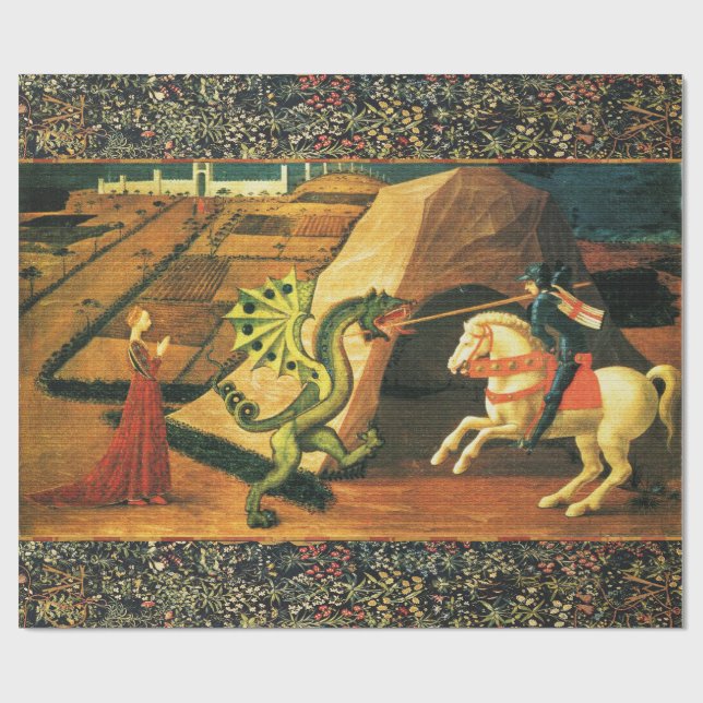 PAPIER CADEAU ST. GEORGE, DRAGON ET PRINCESS (Plat)