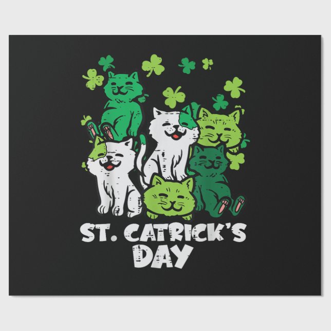 Papier Cadeau St Patricks Catricks Day Cats Saint Pattys (Plat)