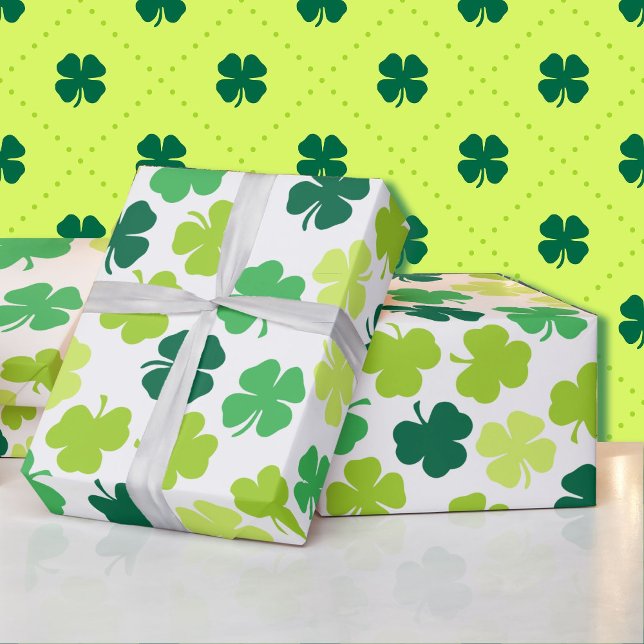 Papier Cadeau St Patrick's Day 4 feuille Clover vert blanc (Créateur téléchargé)