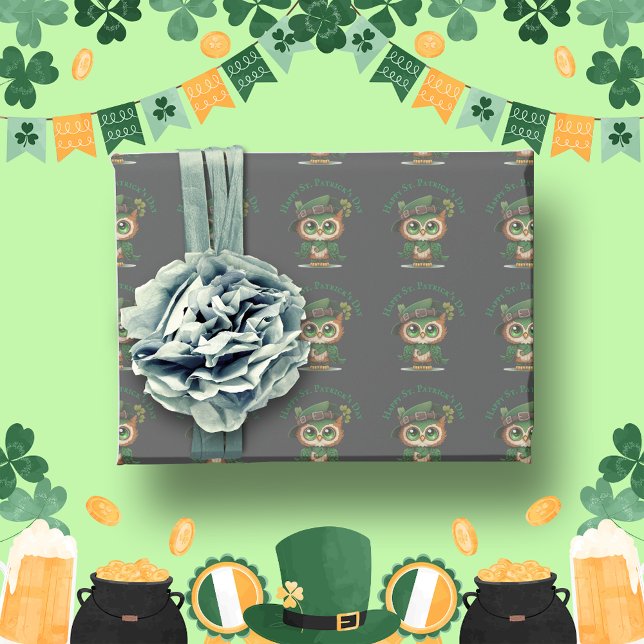 Papier Cadeau St. Patrick's Day Green Owl personnalisé (St. Patrick's Day Green Owl personalized Wrapping Paper)