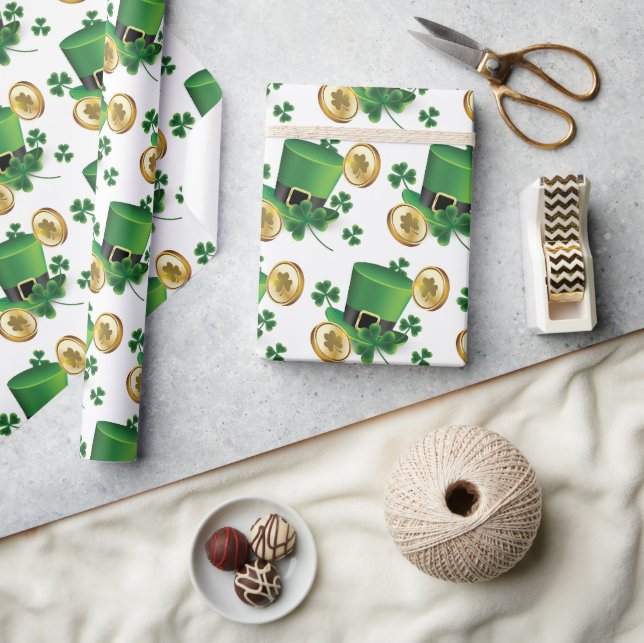 Papier Cadeau St. Patrick's Day Vert Casquette Shamrock Vine irl (Artisanat)