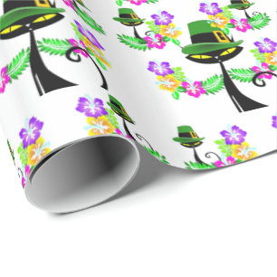 Papier Cadeau St. Patrick's Day Wrapping Papier Chat Floral