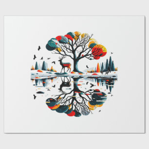 Papier Cadeau Stag majestueux dans la forêt hivernale de neige