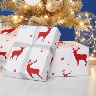 Papier Cadeau Stag Reindeer moderne Red Holiday Motif