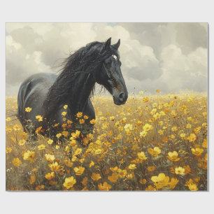 Papier Cadeau Stallion noir avec Découpage Fleur sauvage Jaune