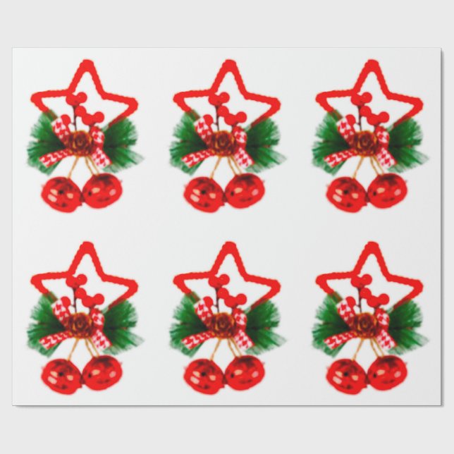 Papier Cadeau Star, Holly and Bells Ornament Wrapping Paper (Plat)