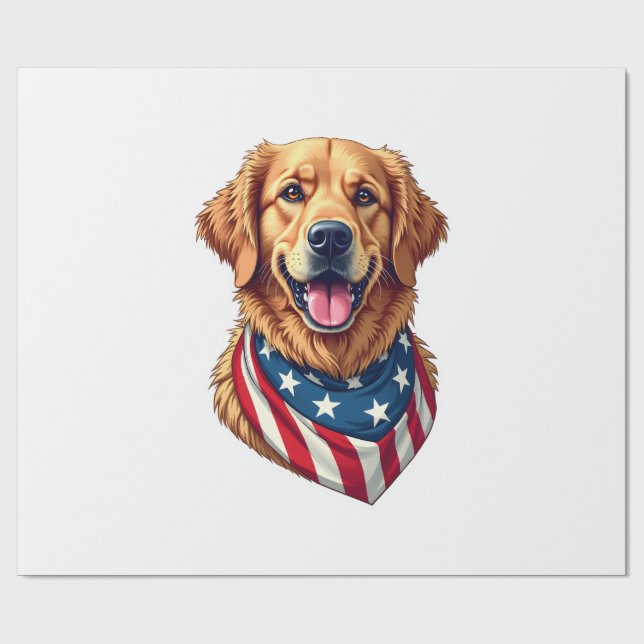 Papier Cadeau Star Spangled Golden Retriever Vintage Tee 4 (Plat)