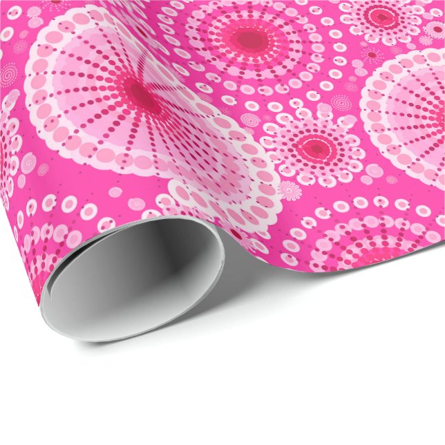 Papier Cadeau Starburbs et pinwheel, fuchsia rose & maron (Coin rond)
