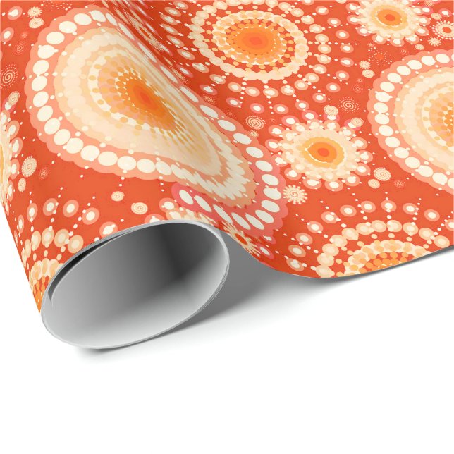 Papier Cadeau Starburds et pingwheel, mandarin orange (Coin rond)