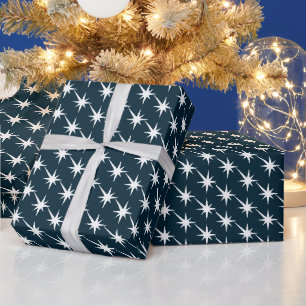 Papier Cadeau Starburst marine bleu et blanc motif moderne cadea