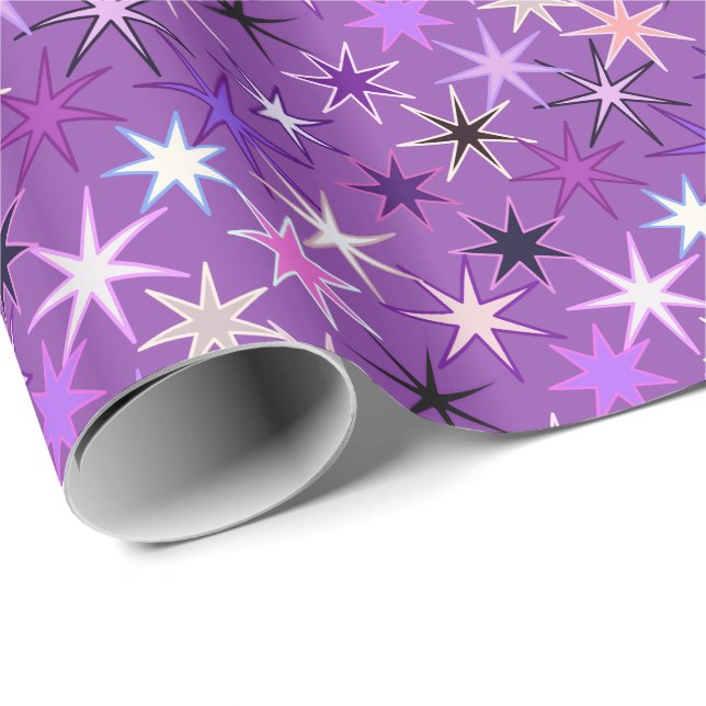 Papier Cadeau Starburst moderne imprimer, violet violet et orchi (Coin rond)